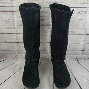 Flit flop black suede knee boots